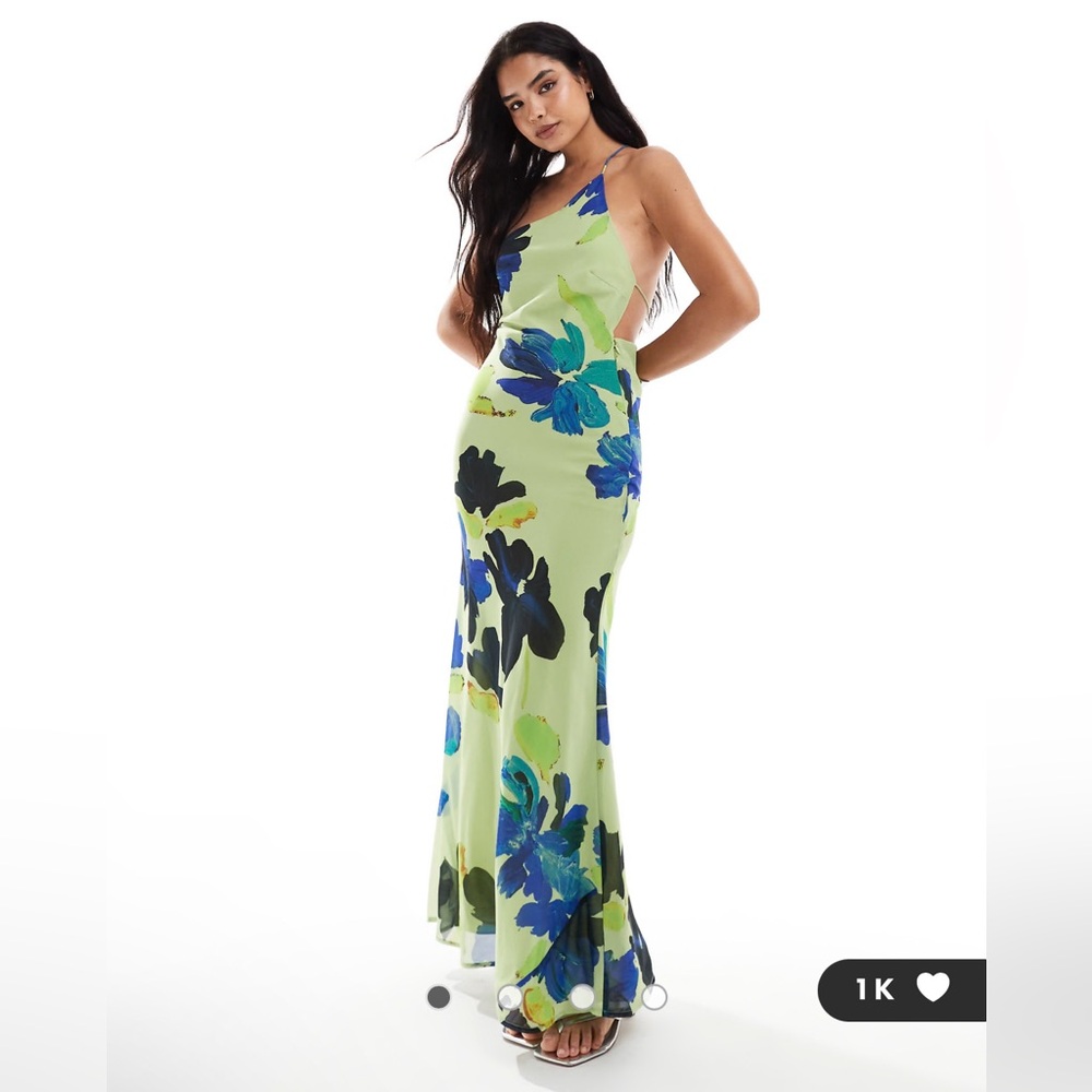 ASOS DESIGN one shoulder maxi dress with open back in abstract floral print